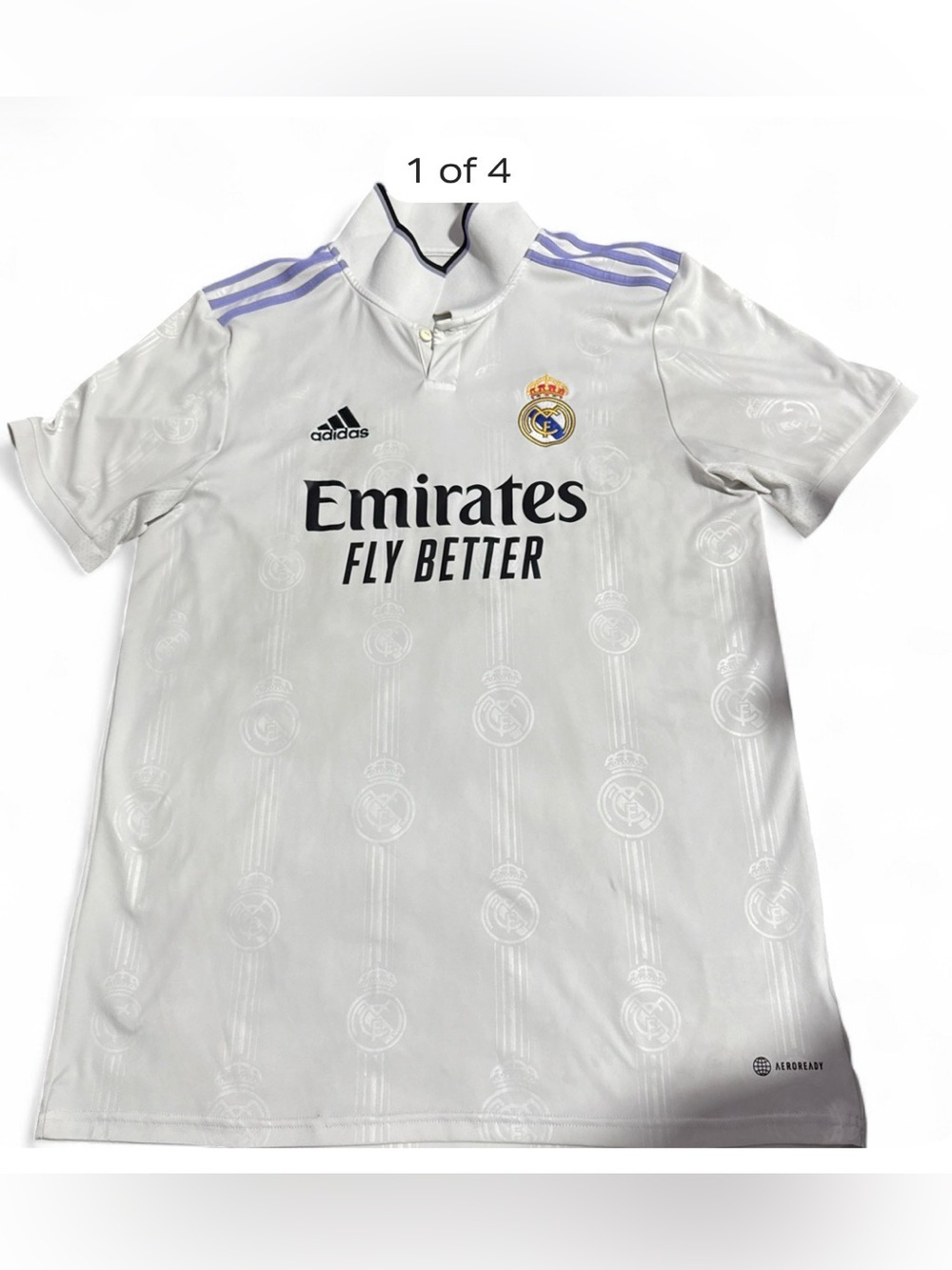 adidas Real Madrid Men Jersey in White with Purple Stripes